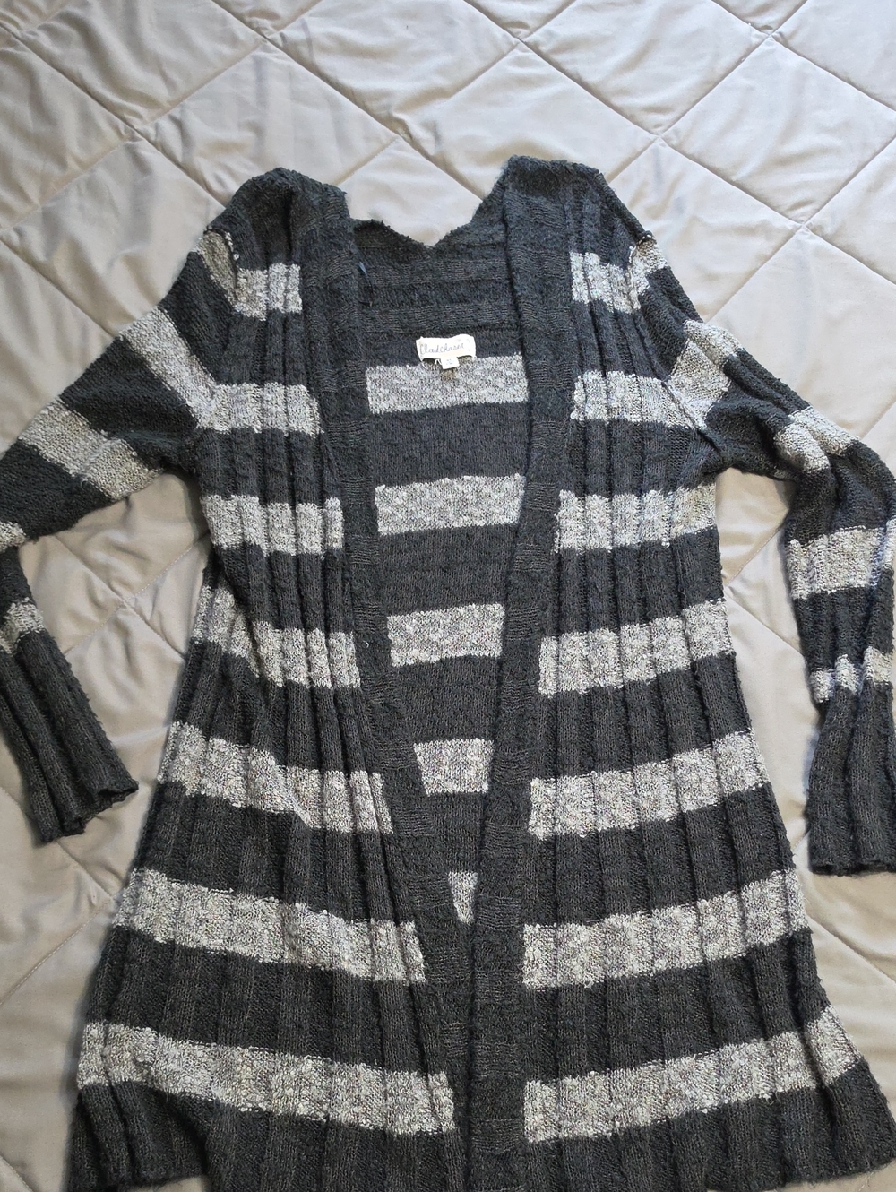 Cloud Chaser Striped Open-Front Cardigan - Gray & Light Gray